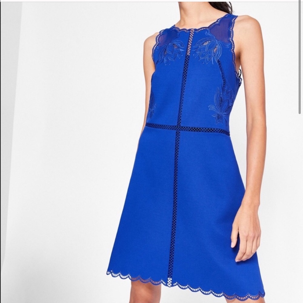 NWT Ted Baker London Embroidered Scallop Blue Dress